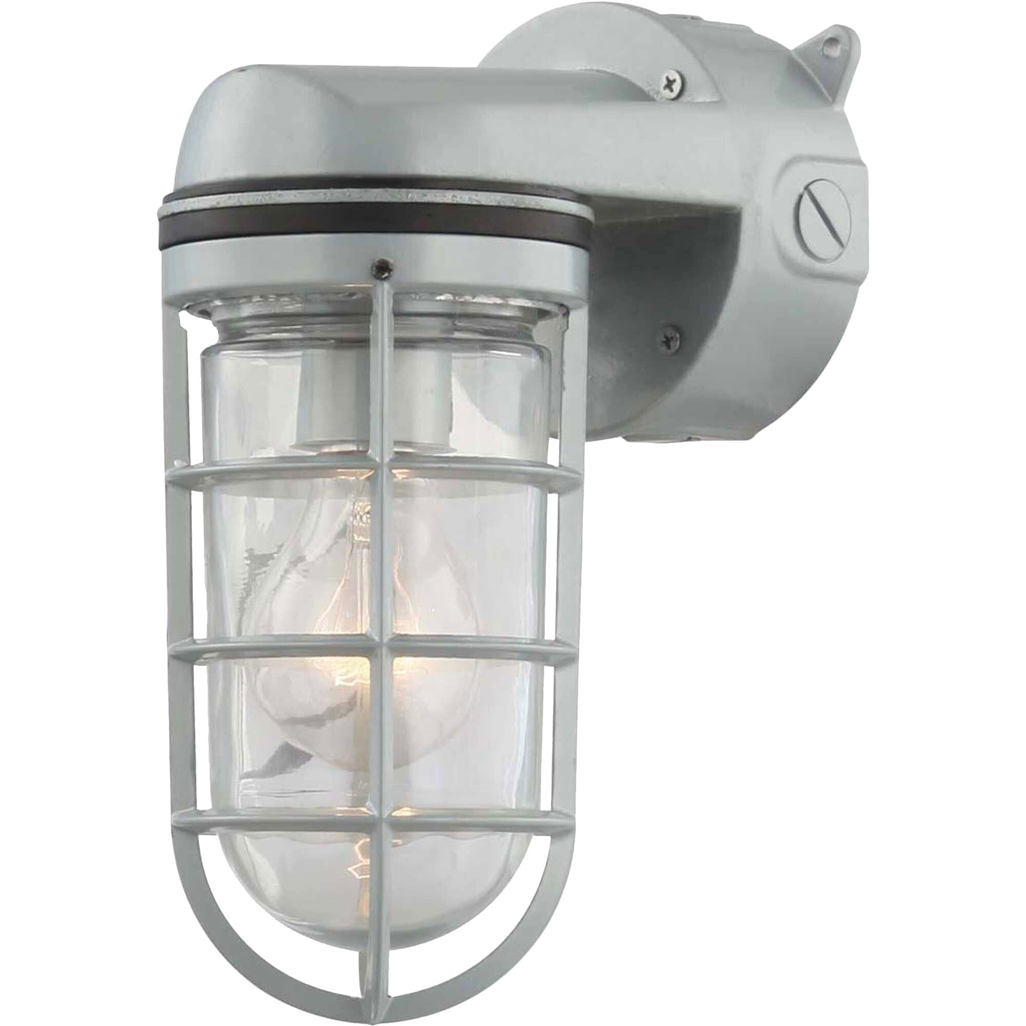 1-Light Silver Gray Outdoor Flush Mount Ceiling Light - Grey Industrial Metal Dimmable Fixture for Porch, Garage & Patio Lighting