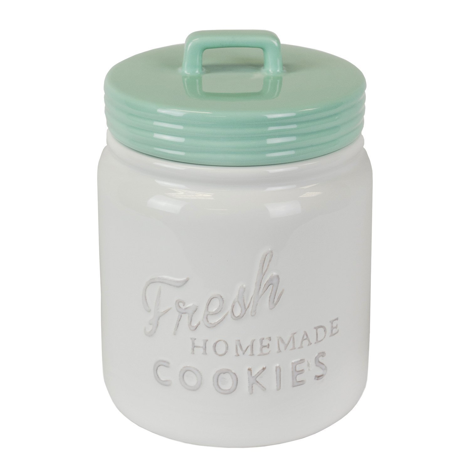 DII Ceramic Cookie Jar in Aqua Blue - Vintage Kitchen Storage for Cookies, Candy & Snacks - Perfect for Farmhouse, Cottage & Rustic Home Decor