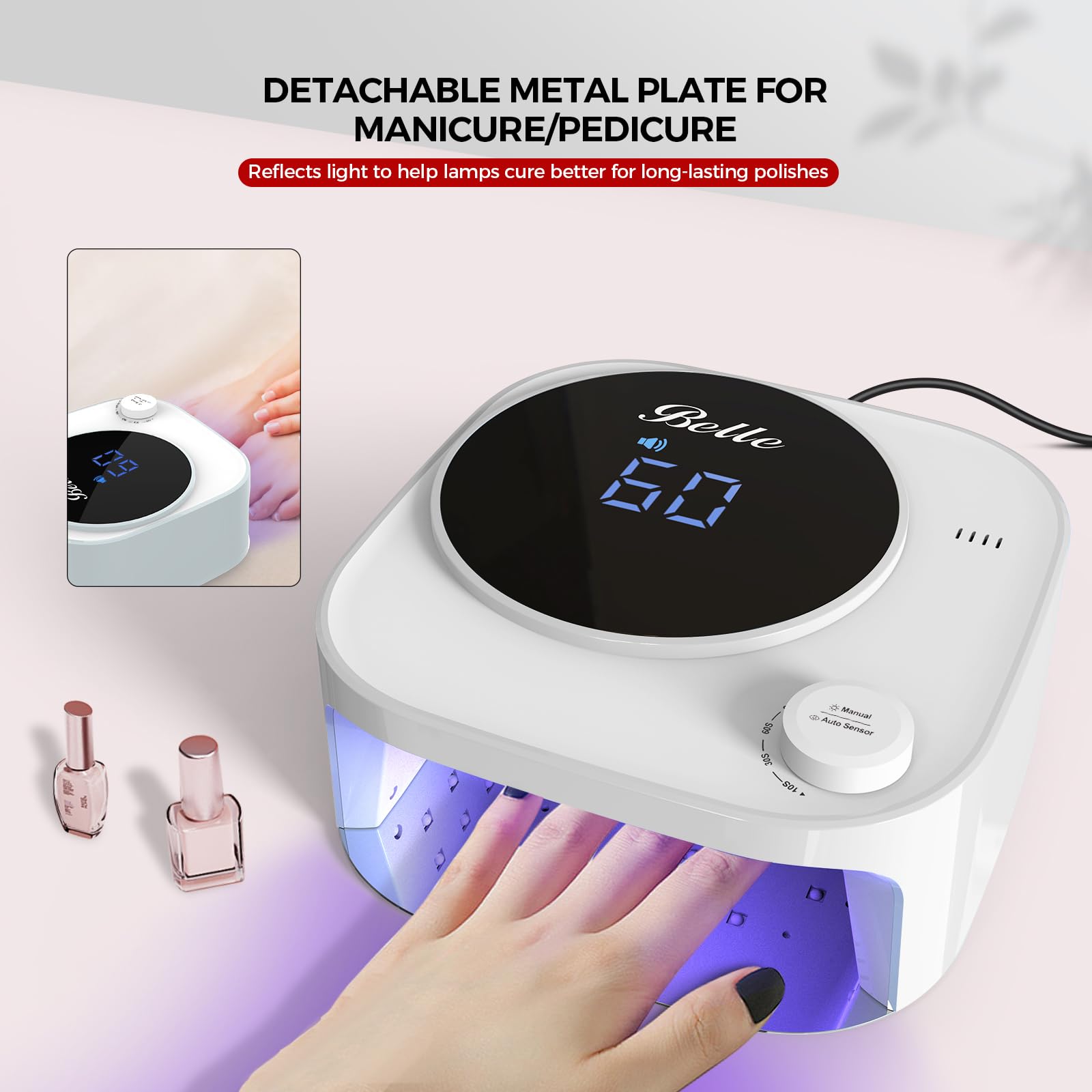 Belle UV LED Nail Lamp with 4 Timer Settings - Professional Salon Quality Gel Nail Dryer for Home Manicures & Pedicures - Perfect for DIY Nail Art, Gel Polish Curing & Nail Extensions