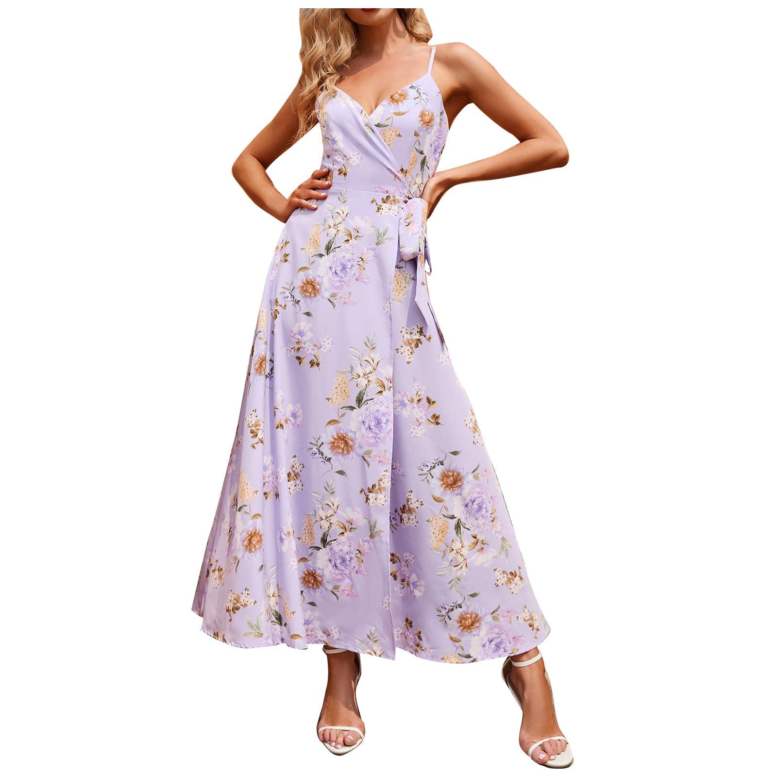 LAWOR Women's Summer Sundresses - High Waist Beach Dress, Short Sleeve Solid Color Casual Sling Dress for Vacation, Pool Party & Outdoor Activities