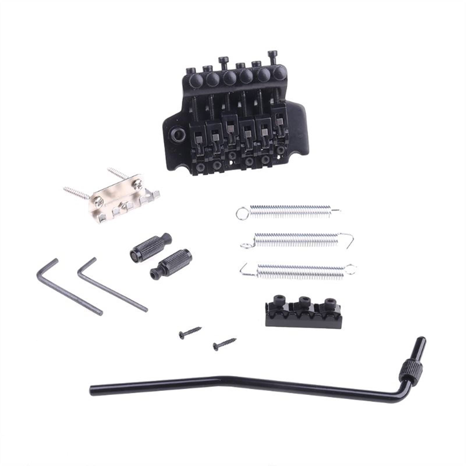 High-Quality Black Tremolo Bridge Double Locking System for Electric Guitar - Replacement Parts Set with Pulled Strings | Perfect for Rock, Metal & Stage Performances