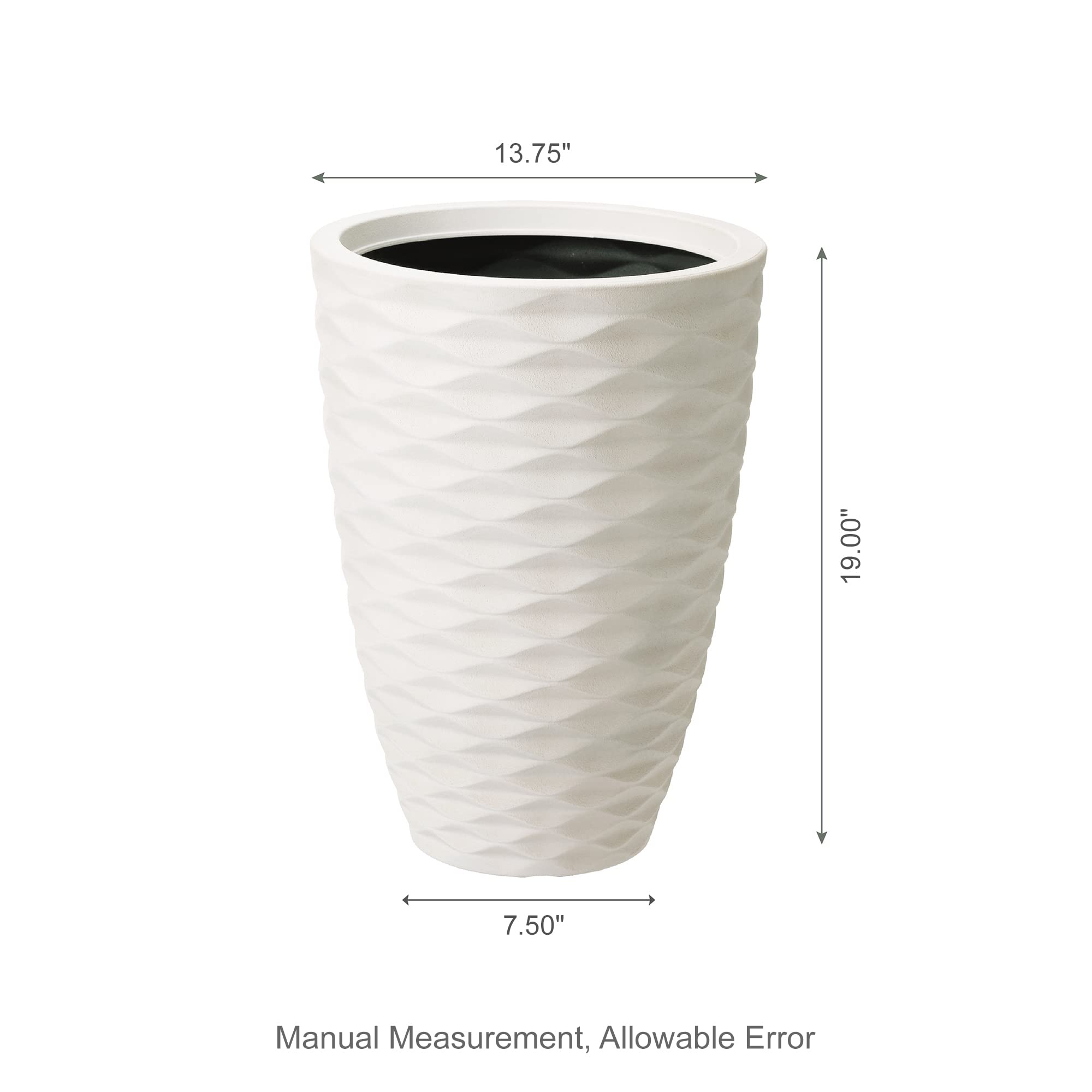 Glitzhome Set of 2 White Wave Textured Faux Ceramic Outdoor Planters - 19