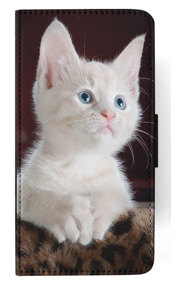 Cute White Kitten Cat Feline Flip Wallet Phone Case for Apple iPhone X & iPhone Xs - Perfect for Pet Lovers & Everyday Use