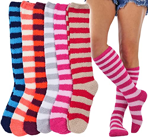 6 Pair Pack: Warm Plush Fuzzy Texture - Stripe