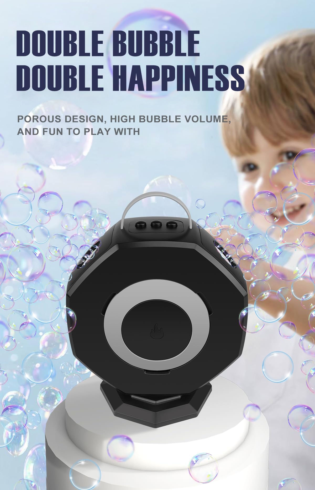 16Wands Automatic Bubble Blower Machine - 10000+ Bubbles Per Minute, 2 Speeds, 18.5oz Large Capacity, Dual Nozzles for Kids, Toddlers & Outdoor Parties | Perfect for Birthday Celebrations, Weddings, and Backyard Fun