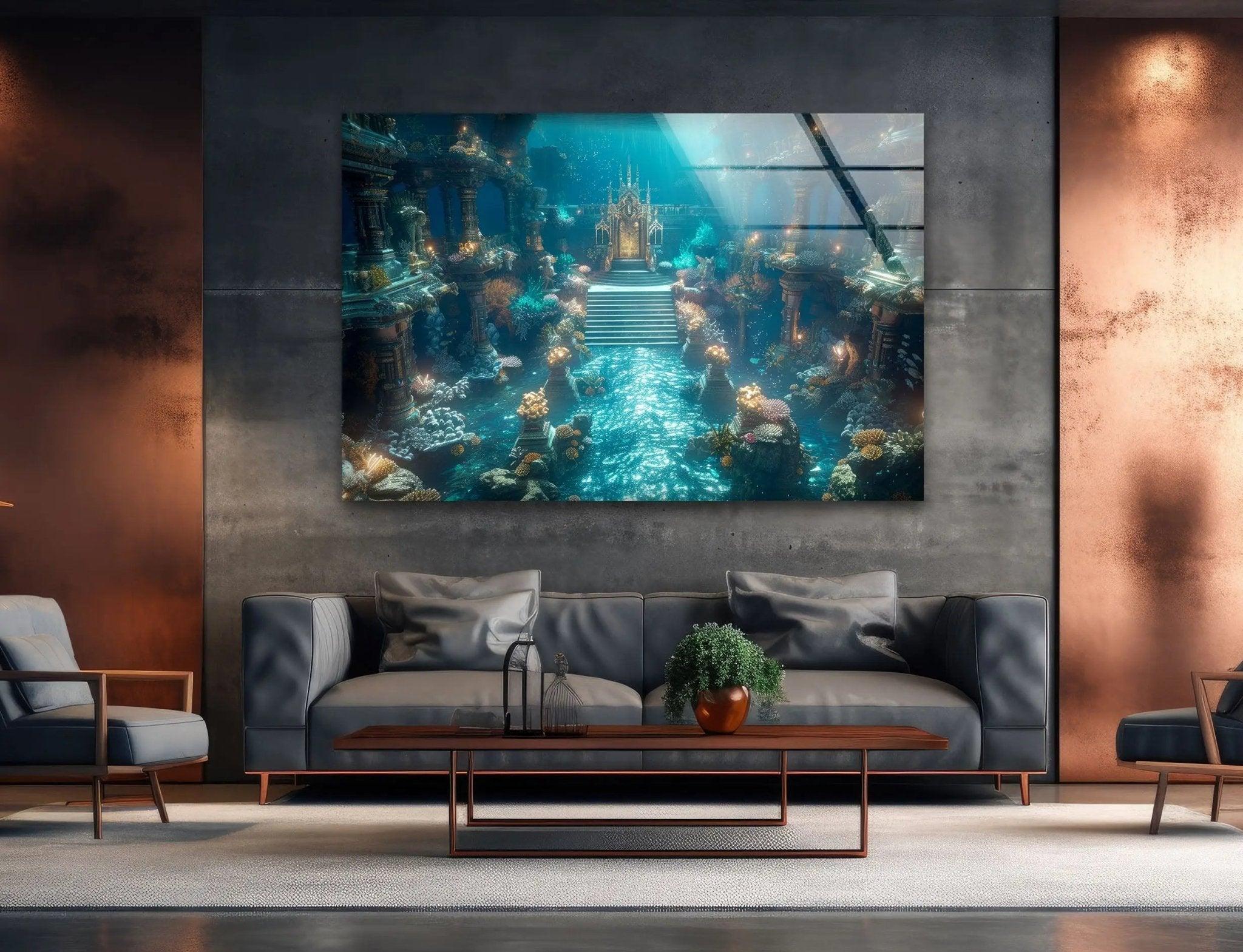 Atlantis Place Glass Wall Art - Stunning Ocean-Themed Decor for Living Room, Bedroom & Office | Handmade Glass Mural for Home & Office Decor