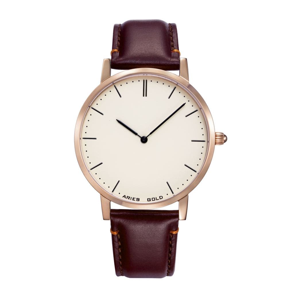 ARIES GOLD URBAN TANGO G 1007 RG Men's Watch - Brown Leather Strap, Rose Gold Case | Perfect for Business, Casual & Formal Occasions
