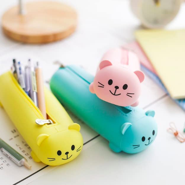 Homies Silicone Cute Panda Bear Mini Pencil Case - Cat Shaped Colorful Pouch Wallet for School & Office (2-Pack Random Colors) - Perfect for Students, Artists & Stationery Lovers