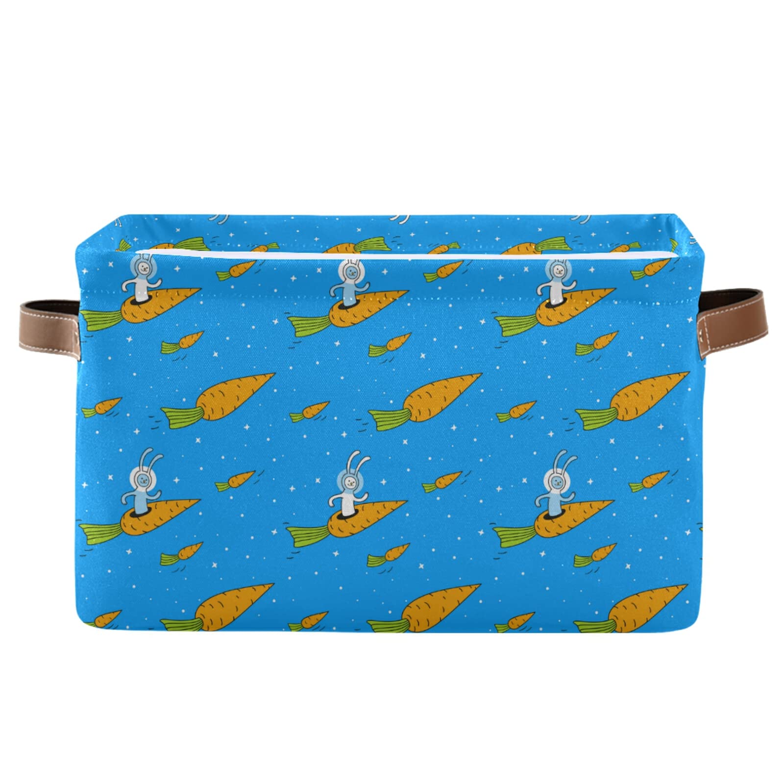 ALAZA Foldable Storage Bin with Handles - Waterproof Collapsible Laundry Hamper & Organizer Basket for Baby Nursery, Closet, Toys (Rabbit Carrot Design) - Perfect for Home Organization, Gift Giving & Kids Room Decor