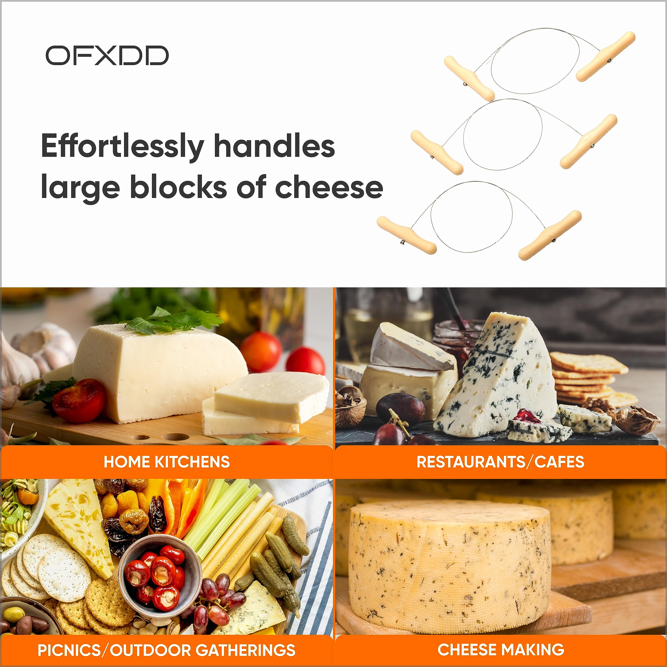Stainless Steel Cheese Wire Slicer with Handles - 17.7 Inch Handheld Cheese Cutter for Perfect Cheese Slices - Ideal for Home Kitchens, Restaurants, and Cheese Platter Preparation