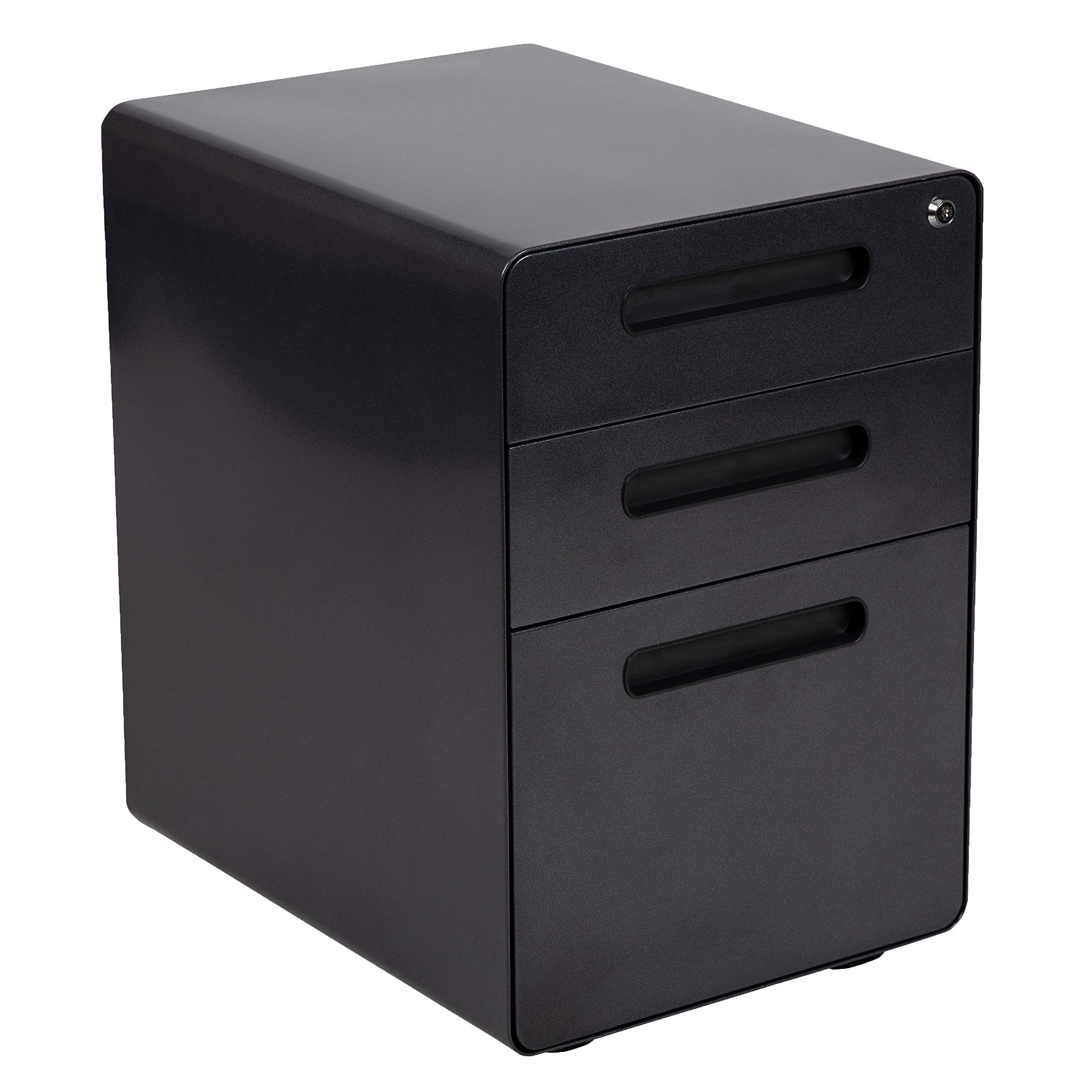 Flash Furniture Black Ergonomic 3-Drawer Mobile Locking File Cabinet with Anti-Tilt Mechanism & Hanging Drawer - Organize Legal & Letter Files in Office, Home or Workspace