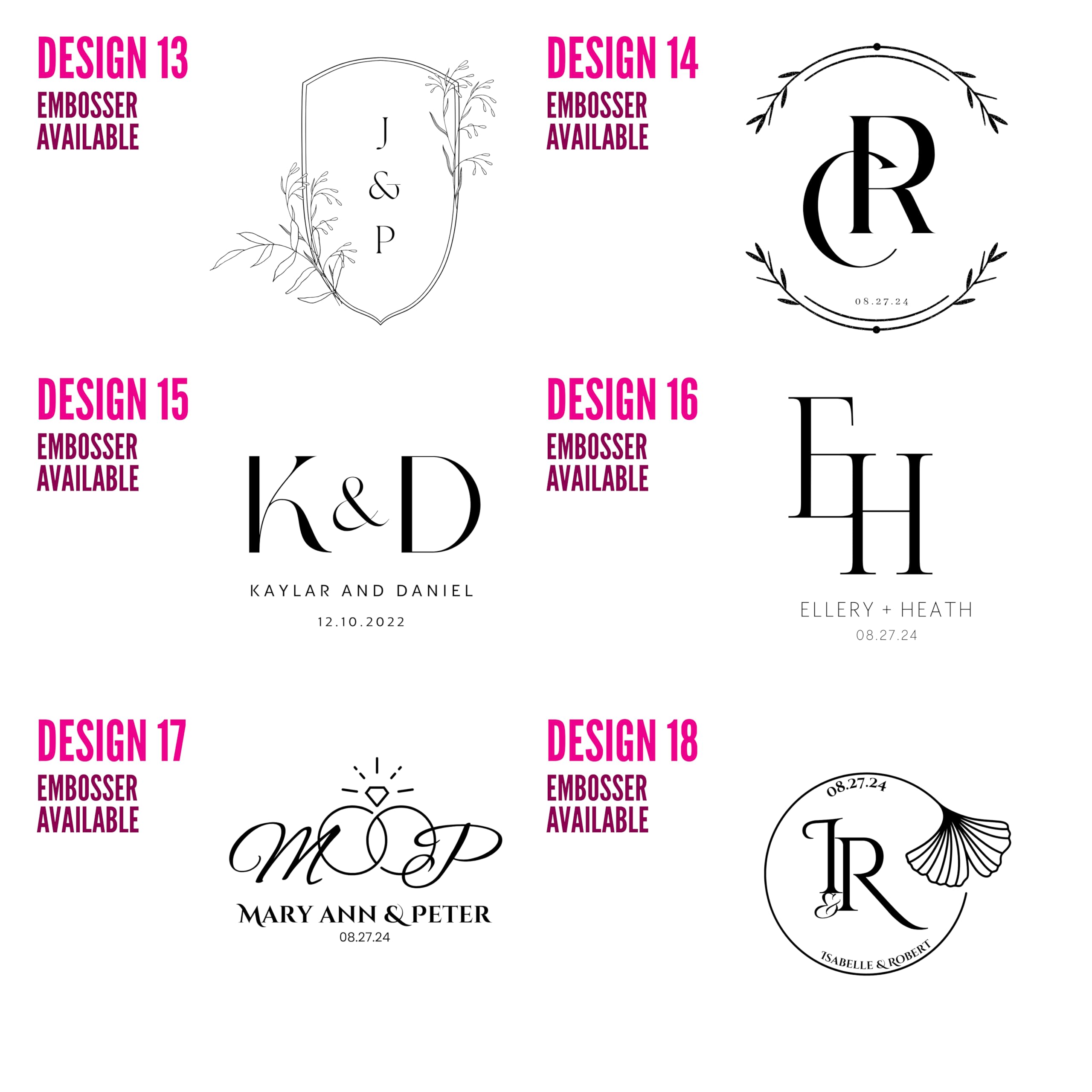 Personalized Wedding Monogram Stamp & Embosser - 30 Custom Designs for Save The Date Cards, Invitations & Stationery (Wood Handle) - Perfect for DIY Wedding Stationery, Bridal Shower Invites & Thank You Cards