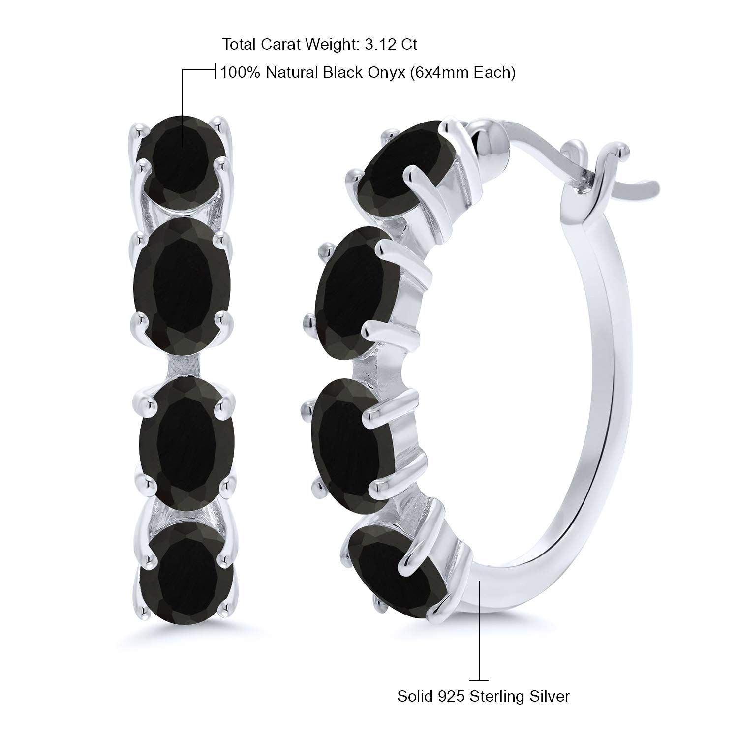 Gem Stone King 925 Sterling Silver 6X4MM Oval Gemstone Birthstone Hoop Earrings for Women - 22MM (0.85 Inch) Fine Jewelry Gifts for Her, Mom, Wife - Perfect for Birthdays, Anniversaries & Special Occasions