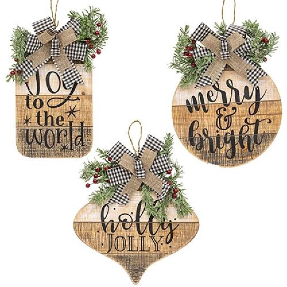 Handcrafted Slat Wood Christmas Ornament Sign - Set of 3 Assorted Holiday Decorations for Tree, Mantel & Festive Home Decor