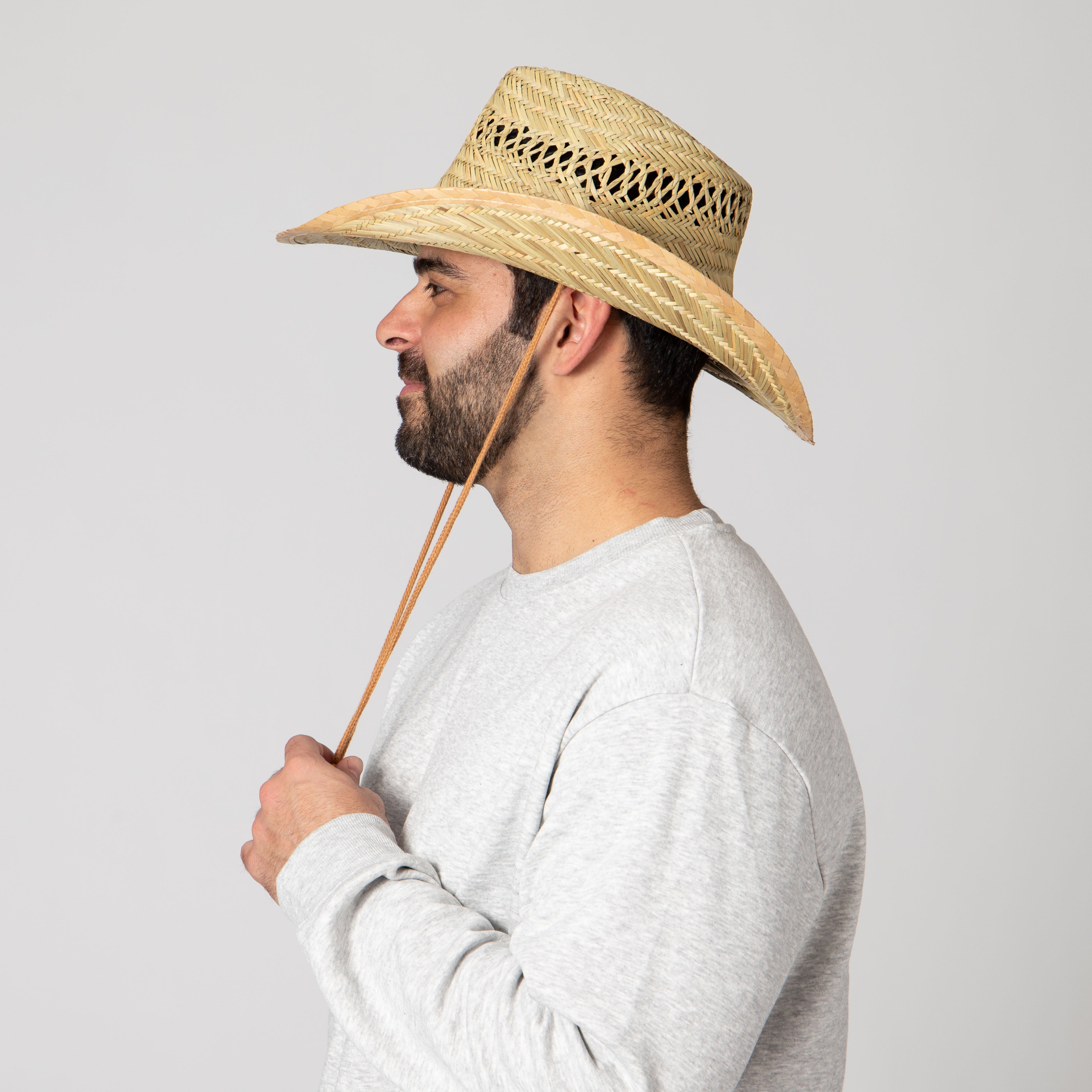 Men's Rush Straw Chin Cowboy Hat (PBC1024OSNAT) - Western Style Sun Protection for Outdoor, Rodeo, and Country Events