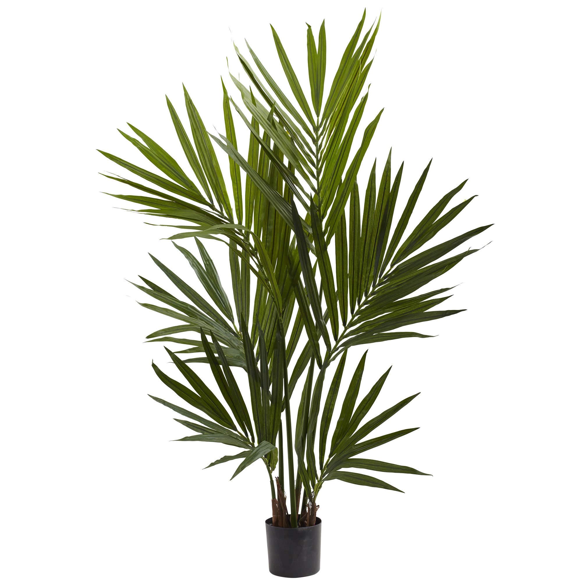 4-Foot Artificial Kentia Palm Tree - Realistic Tropical Indoor Plant, Howea Forsteriana Silk Plant in Brown Black Pot - Perfect for Home Decor, Office, Beach Themed Spaces & Cottage Oasis