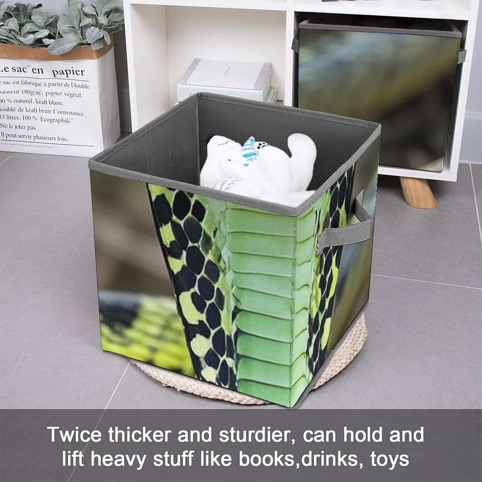 Large Collapsible Storage Cubes with Handles - 10.6x10.6x10.6 Inch Closet Organizer Bins for Home & Office - Perfect for Toys, Clothes, Books & Seasonal Storage | Cobra Snake Pattern Storage Box