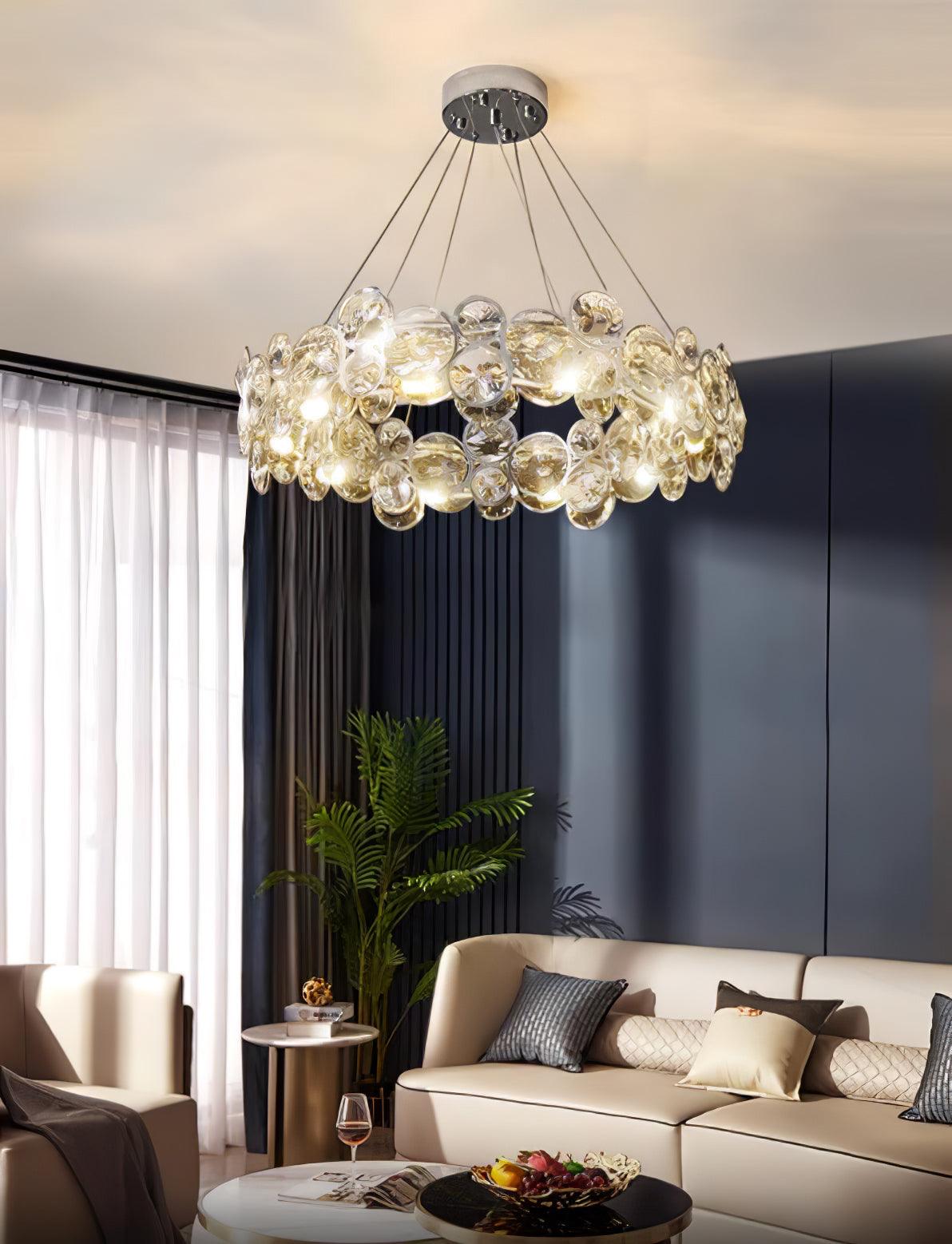 Elegant Chrome Round Crystal Chandelier - Modern Ceiling Light Fixture for Dining Room, Bedroom & Living Room Decor