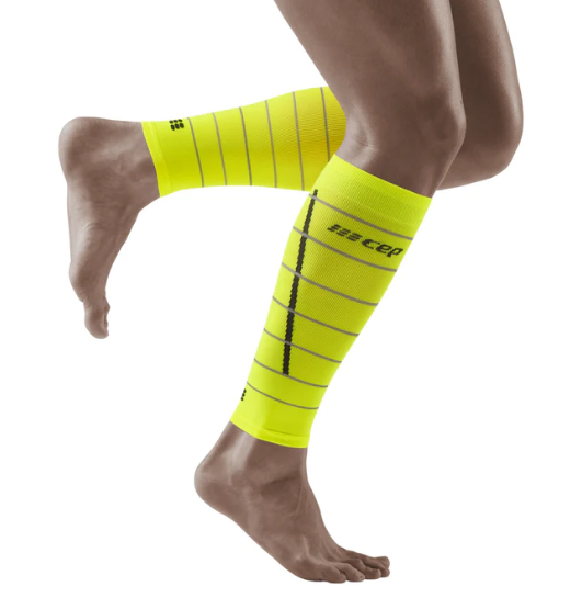 CEP Men's Reflective Calf Sleeves - Neon Yellow (WS50FZ) | High-Visibility Compression Support for Running, Cycling & Night Sports