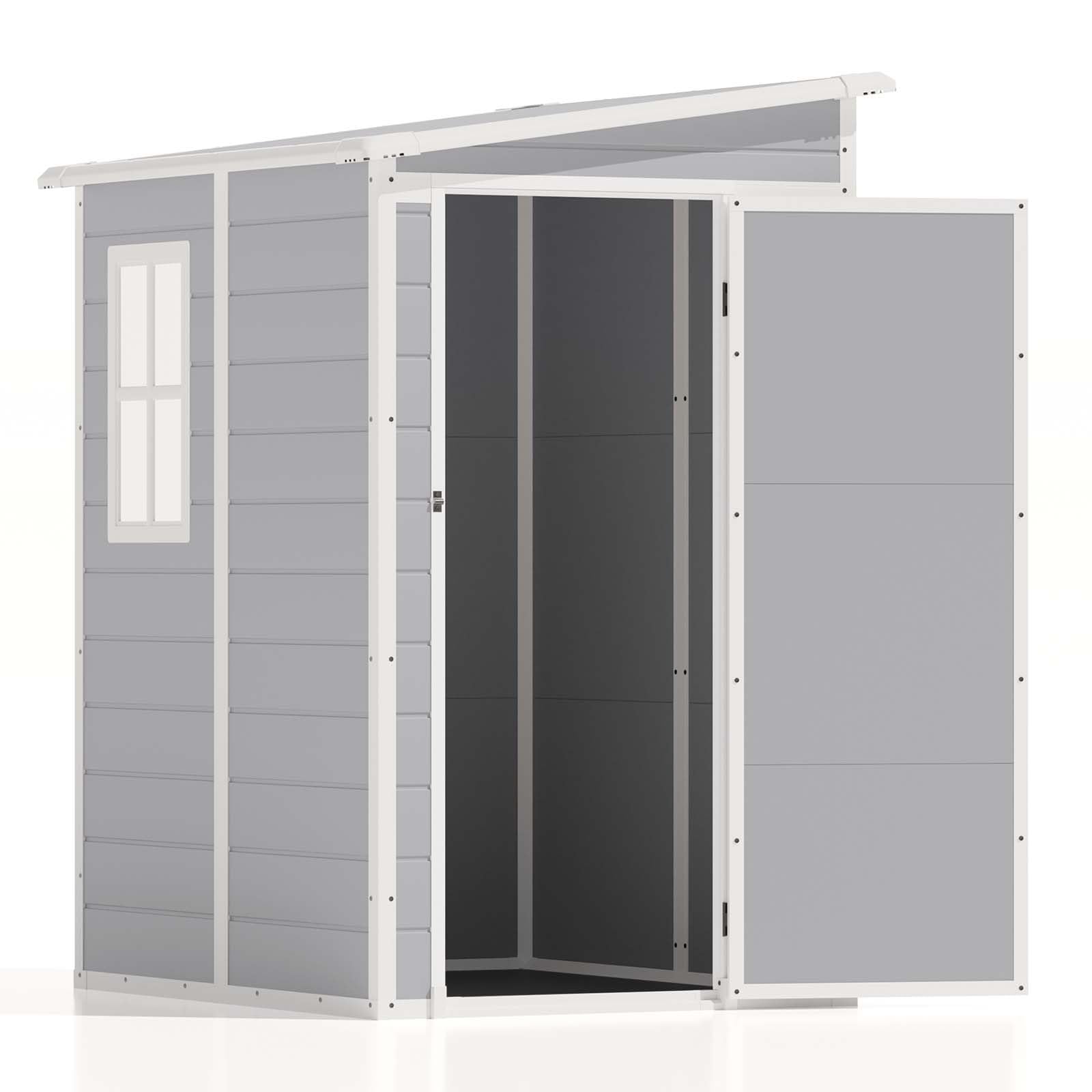 Patiowell 5x4 FT Outdoor Storage Shed - Durable Resin Garden Shed with Lockable Door, Floor & Window - Perfect for Patio Furniture, Garden Tools & Bicycle Storage (White & Grey) | Ideal for Backyard, Garage & Home Organization