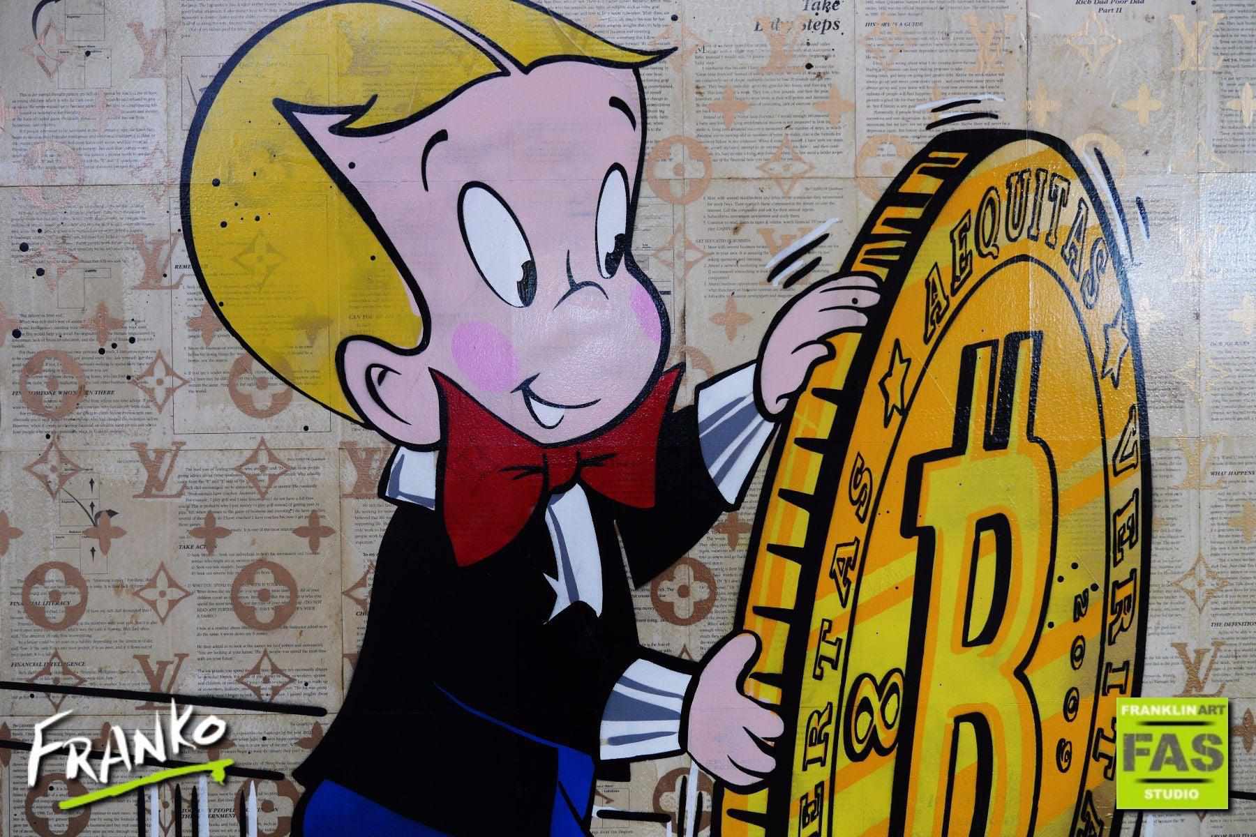 Richie Rich Bitcoin Design 120cm x 150cm Rolling Investment Tapestry - Perfect for Wall Decor, Dorm Room, or Cryptocurrency Enthusiast Gift