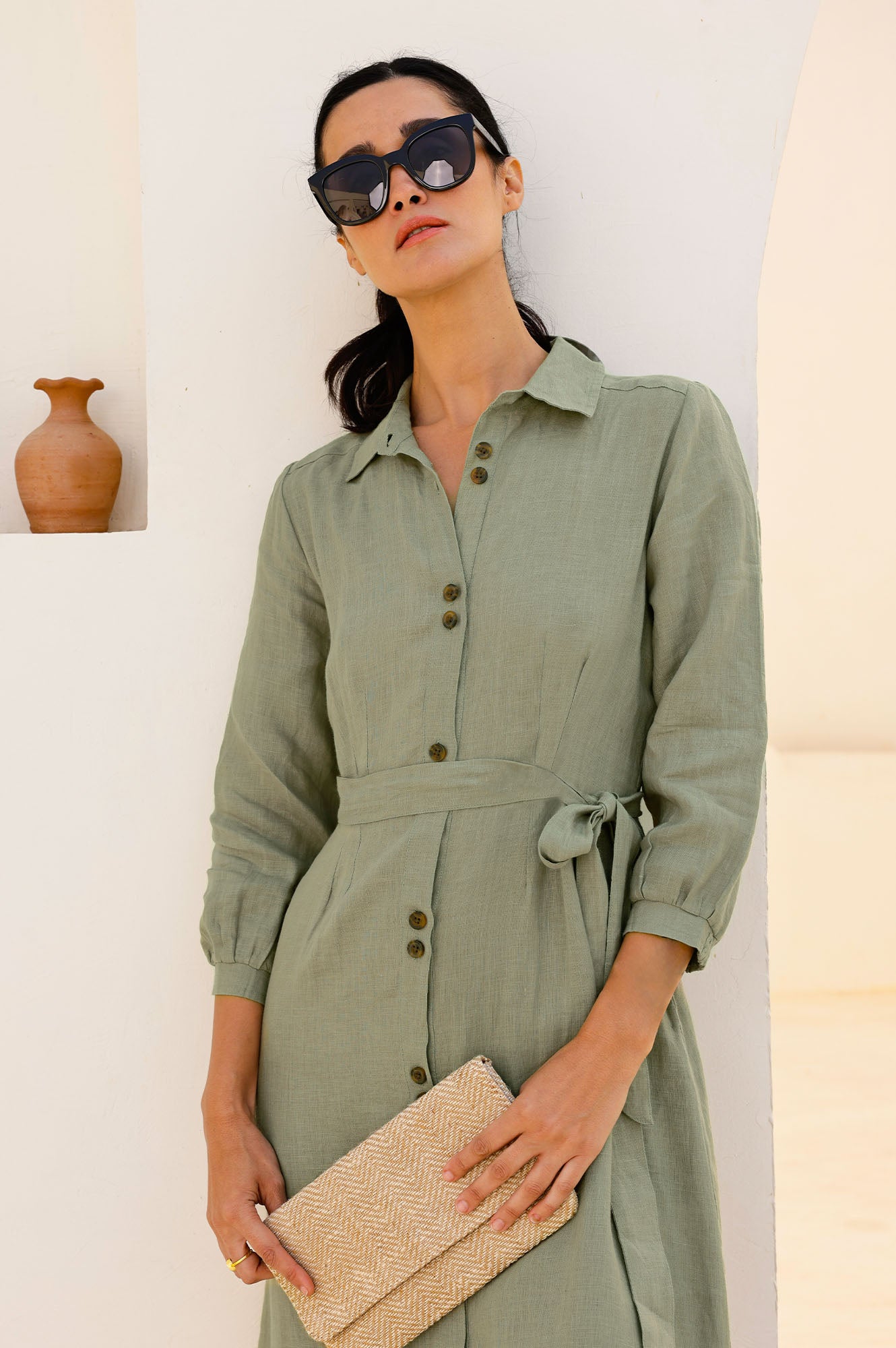Linen Shirt Dress for Women - Breathable Khaki Summer Dress | Casual Beachwear, Office Outfit & Vacation Style