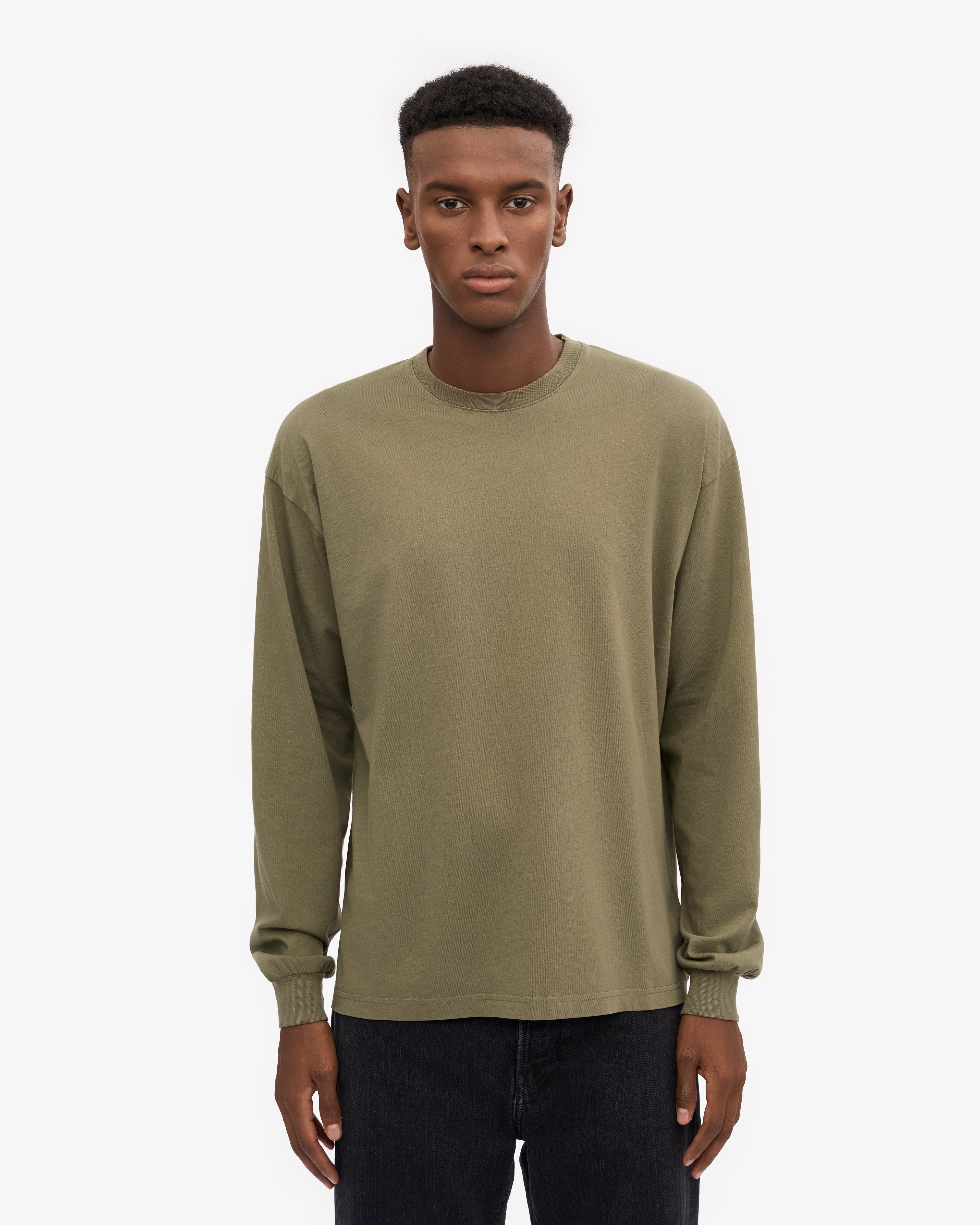 Organic Oversized Long Sleeve T-Shirt for Women - Soft Cotton Dusty Olive Green Top - Casual Loungewear & Streetwear Outfit