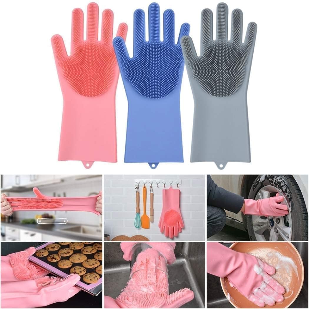 Magic Silicone Cleaning Gloves for Kitchen, Dishwashing, Pet Grooming, Car & Bathroom - Reusable & Durable (Pink, Pack of 1) - Perfect for Household Chores, Pet Care & Auto Detailing