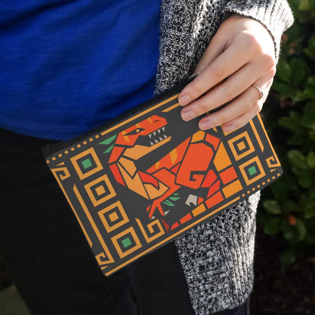 Stylish Geometric Velociraptor Dinosaur Cosmetic Bag - Aztec Mayan Inspired Makeup Pouch Organizer for Travel, Gym & Daily Essentials