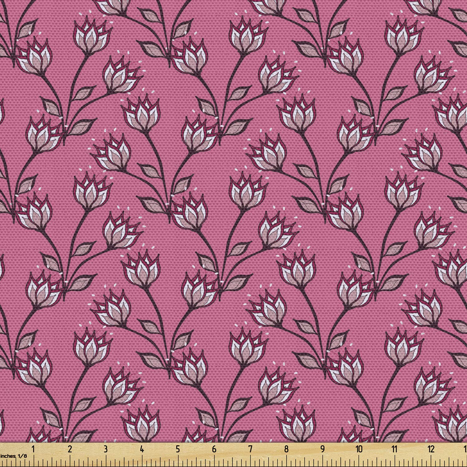 Ambesonne Floral Fabric by The Yard - Abstract Vintage Garden Art Print with Flourishing Flowers on Branches, Pink & Dark Mauve Upholstery Fabric for Sofa, Curtains & Home Decor (10 Yards) | Perfect for DIY Projects, Pillow Covers & Table Runners