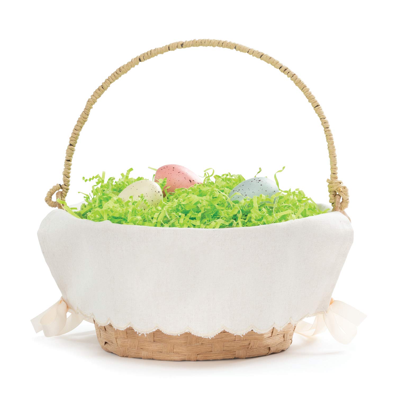 Personalized Easter Basket with Handle - Custom Name in Pink Script & Scallop Edge Linen Liner | Tan Woven Basket for Kids & Adults | Perfect for Easter Egg Hunts, Spring Decor & Gift Giving