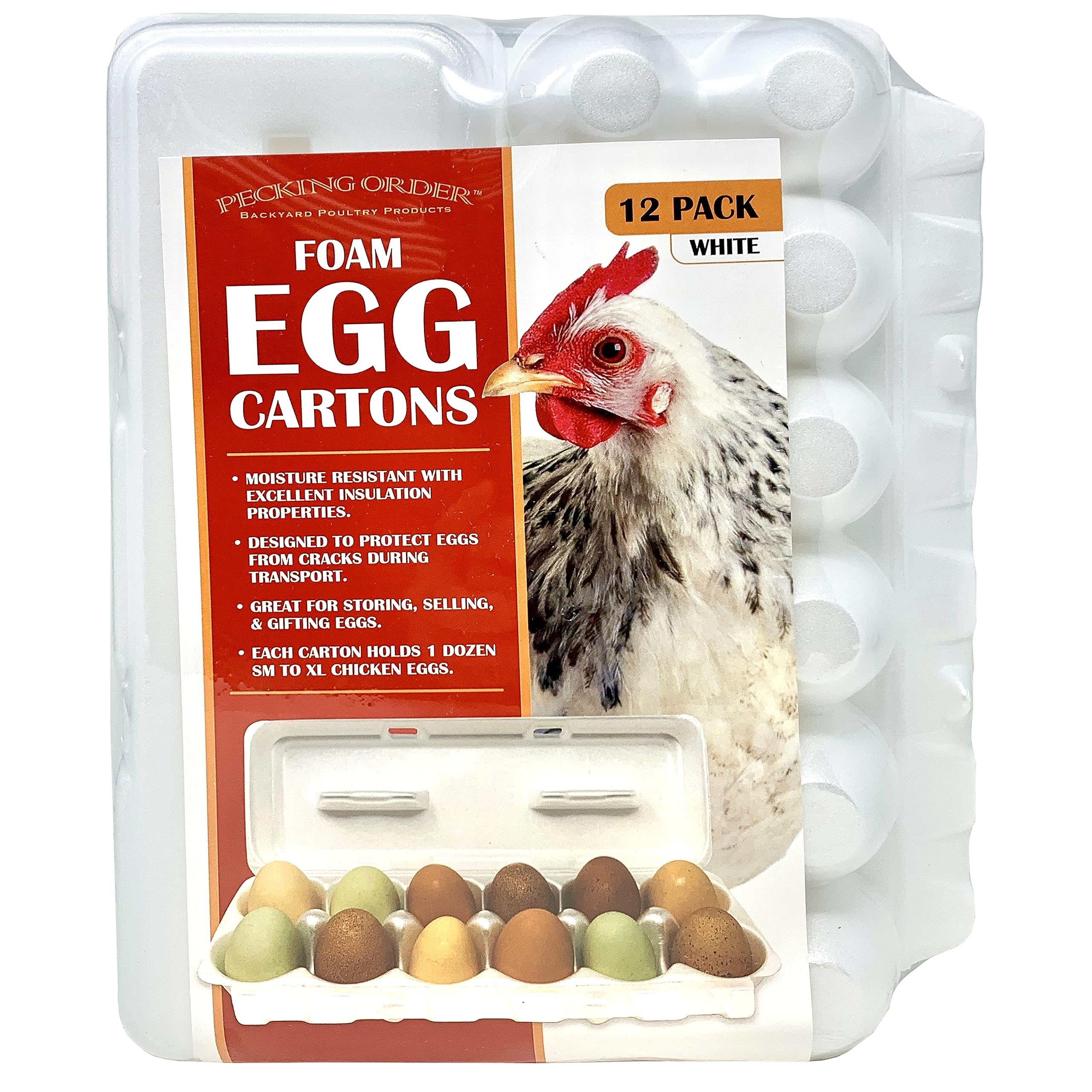 Pecking Order Foam Egg Cartons - White (12-Pack) | Durable Egg Storage Containers for Farm Fresh Eggs | Perfect for Farmers Markets, Home Kitchen & Egg Delivery Businesses