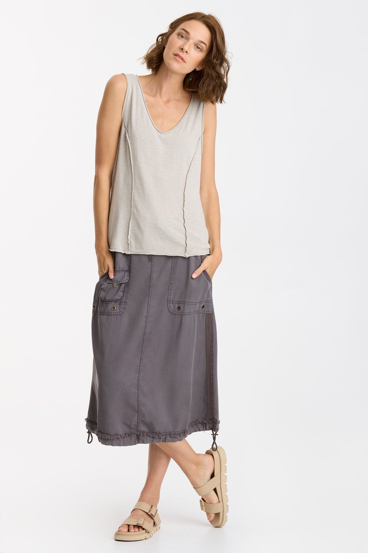 Laramie Tank Top for Women - Soft Cotton Stretch V-Neck Casual Shirt - Center Stage Pigment Dye Tee - Perfect for Yoga, Gym, and Everyday Wear