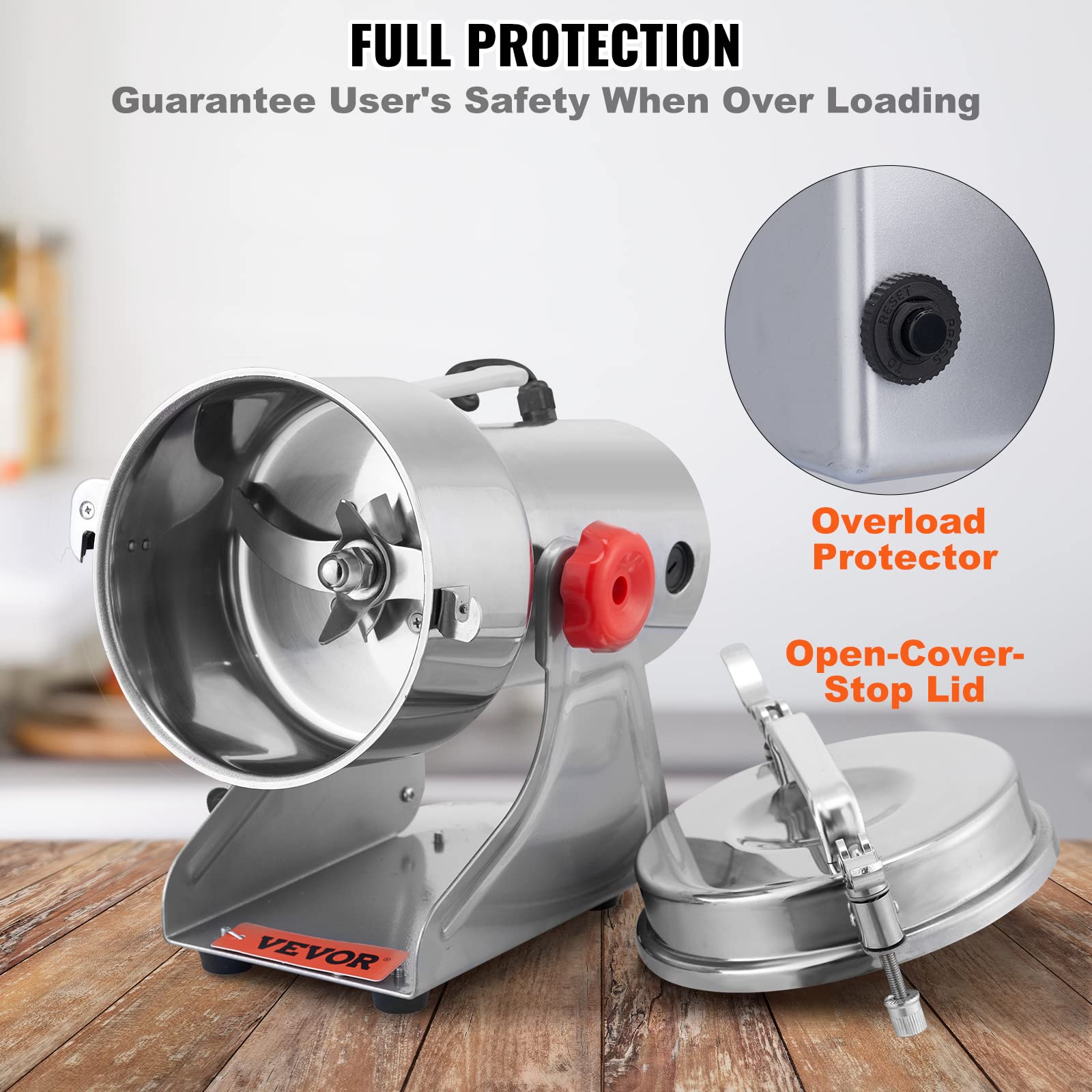 VEVOR 1000g Electric Grain Mill Grinder - 3750W High-Speed Commercial Stainless Steel Powder Machine for Coffee, Corn, Pepper & Dry Grains | Perfect for Home Kitchens, Bakeries & Coffee Shops