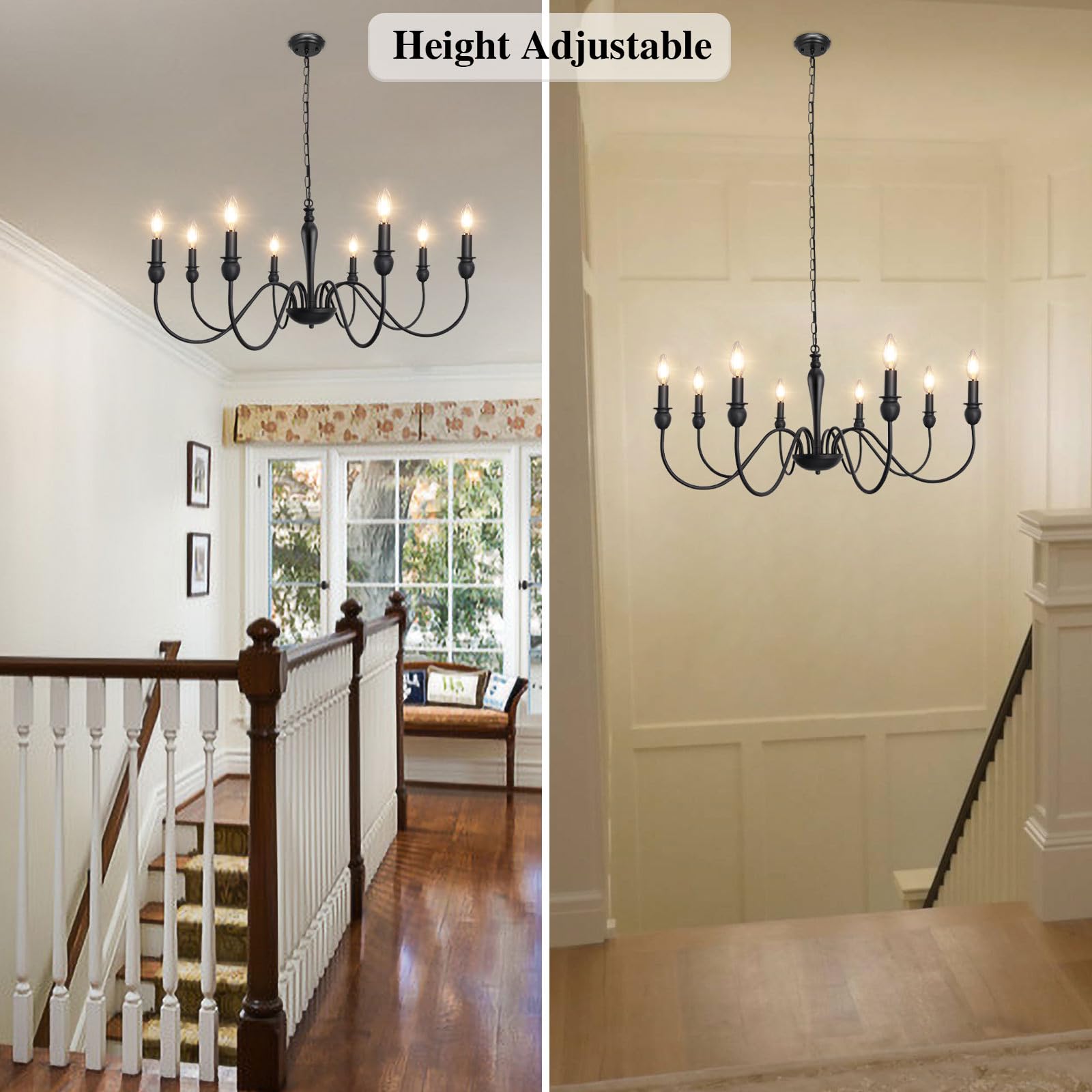 Matte Black Farmhouse Chandelier - 8-Light Rustic Industrial Ceiling Fixture (37 Inch) for Dining Room, Living Room, Bedroom, Kitchen Island & Foyer | Perfect for Farmhouse Decor, Modern Rustic Interiors & Candle-Style Lighting