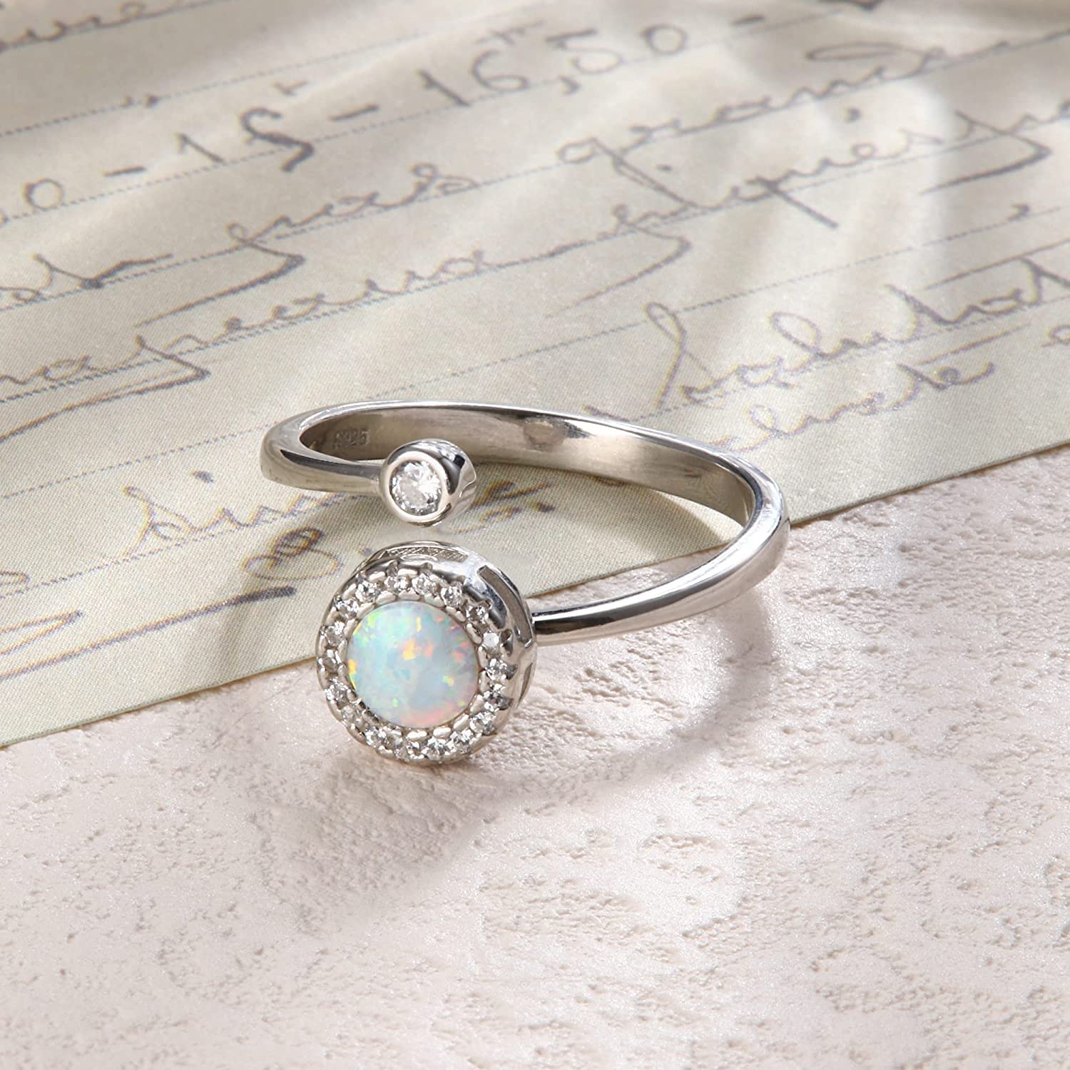 MILACOLATO 925 Sterling Silver Fidget Spinner Ring for Women - Adjustable Anxiety Relief Ring with Moonstone & Opal, Stackable Knuckle Ring for Wedding, Engagement, Gift - Perfect for Stress Relief & Everyday Wear