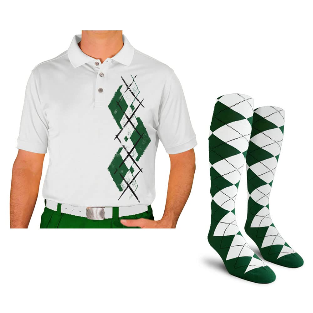 Men's Dry Fit Short Sleeve Graphic Golf Polo Shirt with Socks - Argyle Paradise Design (AA-ZZ) | Moisture Wicking Performance Shirt for Golf, Tennis & Casual Wear