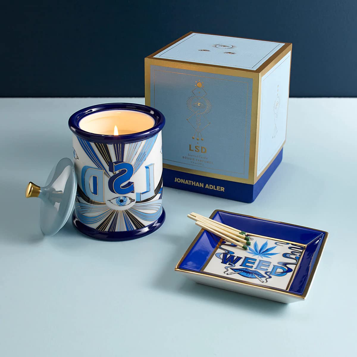 Jonathan Adler Druggist LSD Scented Candle with Real Sparkly Gold Accents - Luxury Home Fragrance for Living Room, Bedroom & Bathroom Decor
