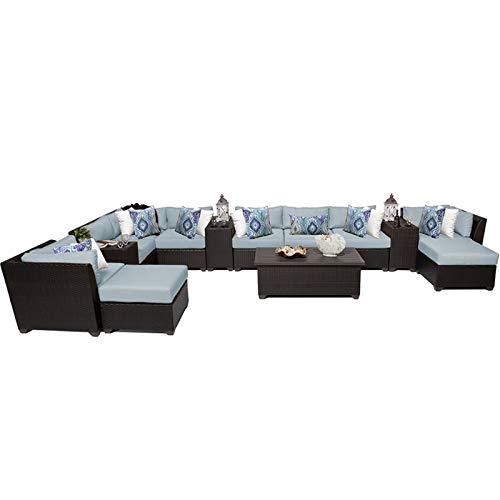 TK Classics Barbados 14-Piece Outdoor Wicker Patio Furniture Set - All-Weather Rattan Sofa Sectional with Coffee Table - Perfect for Poolside, Garden, and Backyard Relaxation