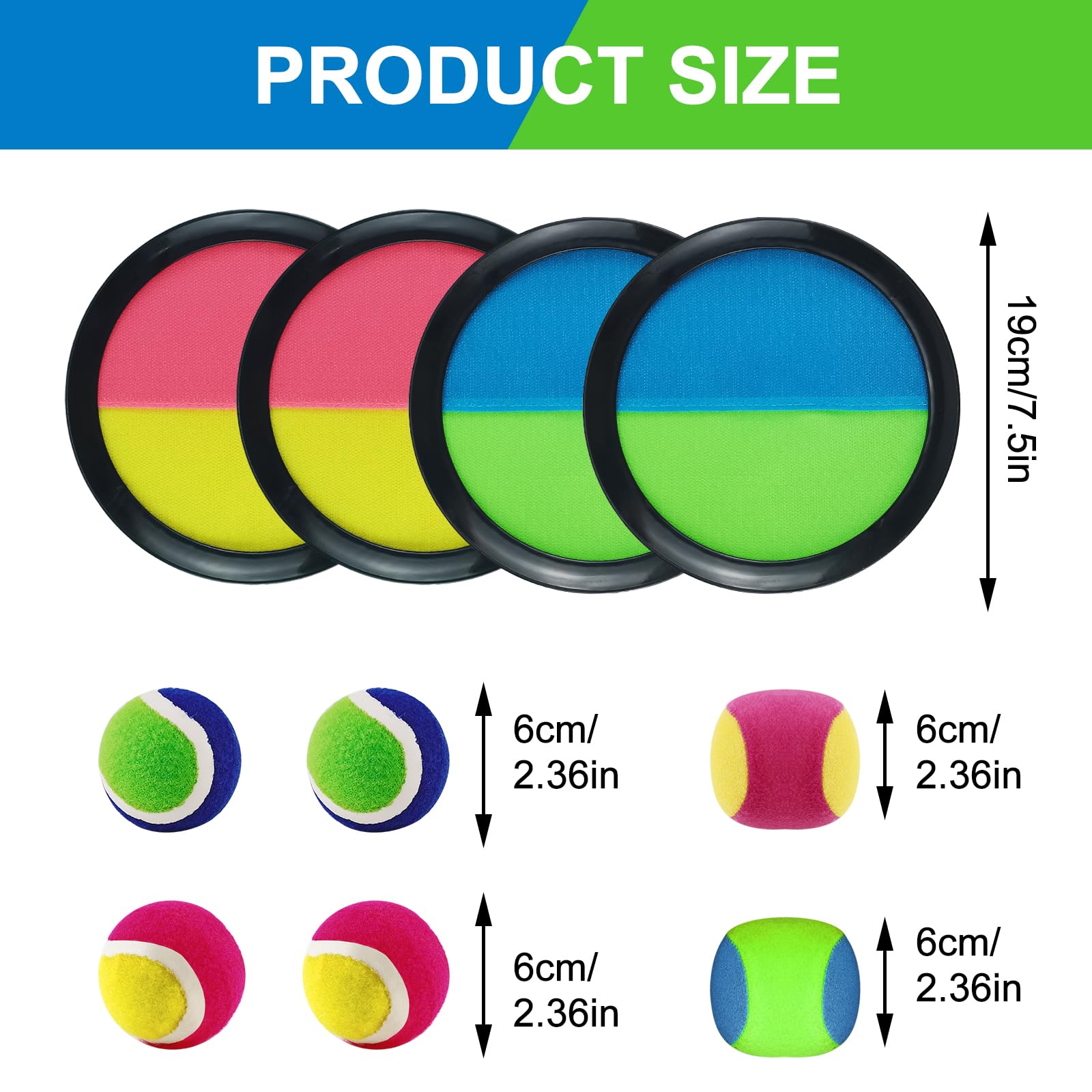 9-Piece Velcro Ball Set with 4 Paddle Rackets & 5 Velcro Balls - Fun Outdoor Game for Kids, Parties, Backyards, Parks, and Family Gatherings