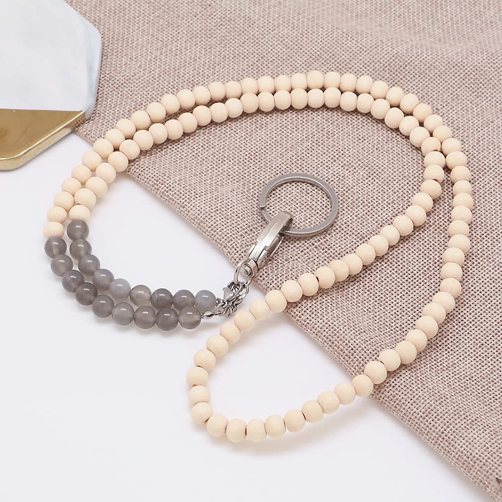 Wooden Beaded Lanyard for ID Badges & Glasses - Tiger Eye Stone for Women | Office & Event Use