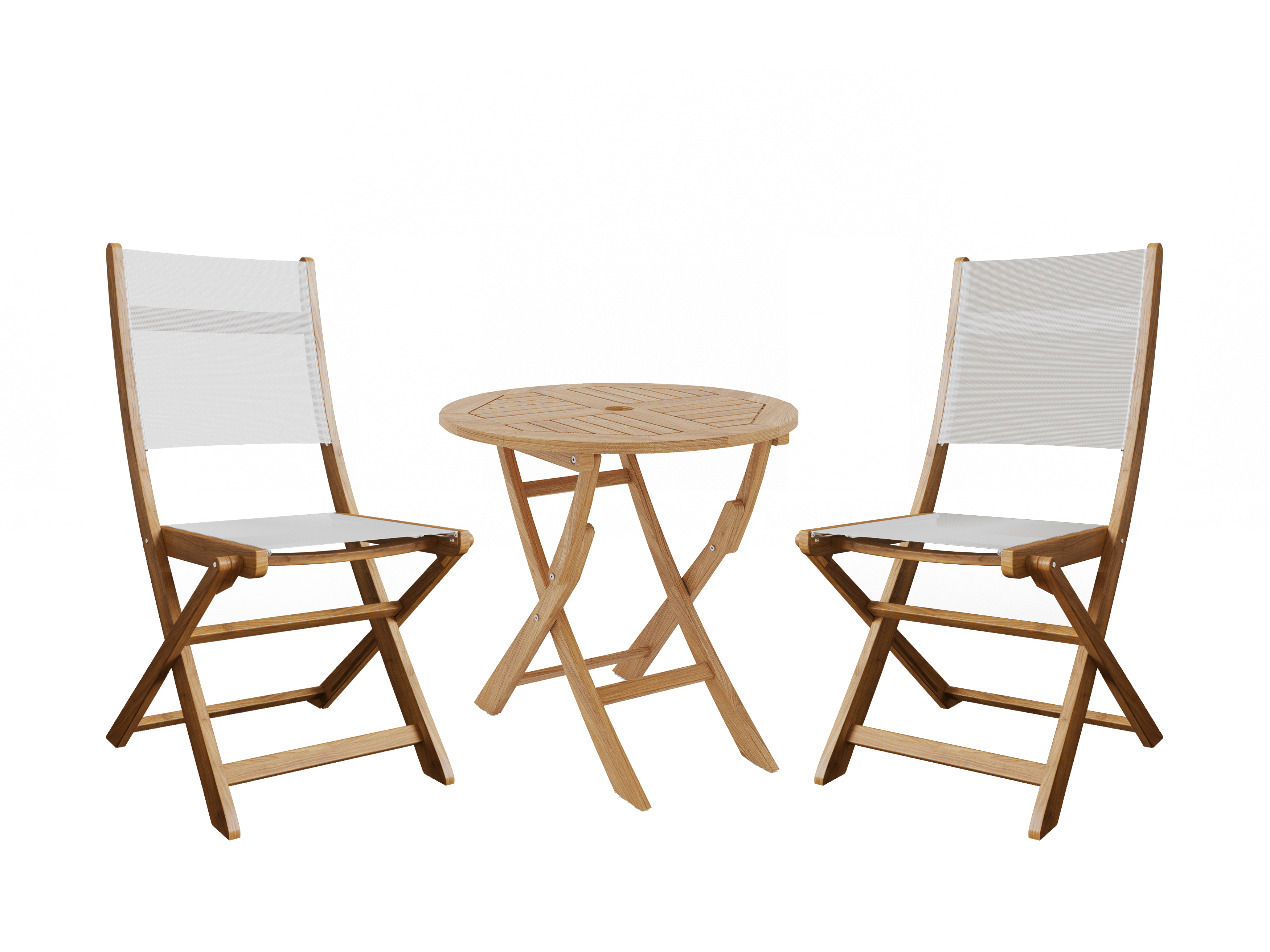 Premium White Teak Outdoor Bistro Set - 3-Piece Round Folding Table & Chairs for Patio, Garden, or Balcony Dining | Weather-Resistant & Space-Saving Design