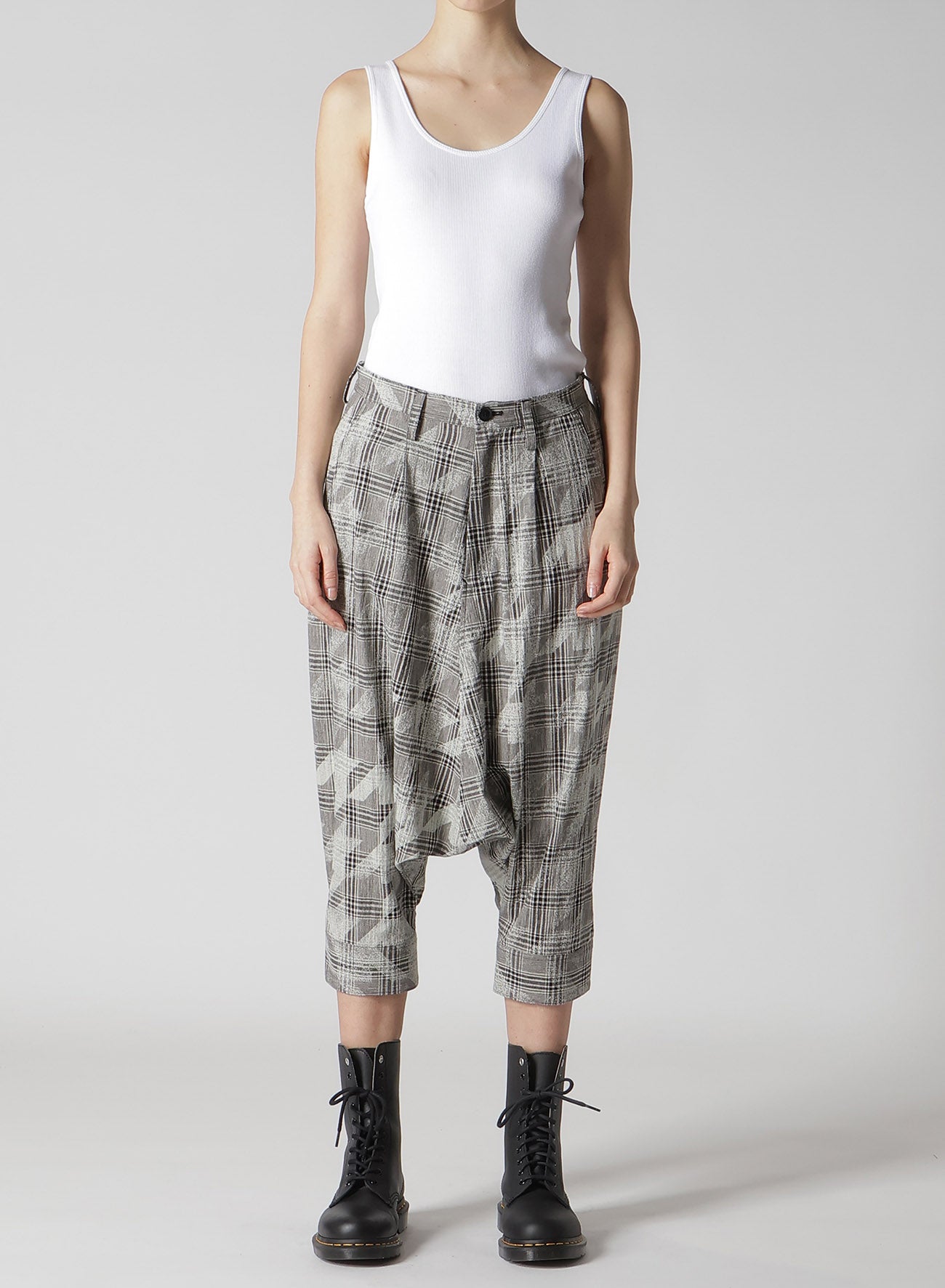 Stylish Cotton Linen Plaid Houndstooth Sarouel Pants with Cuffed Hem - Perfect for Casual Wear, Street Fashion & Boho Outfits