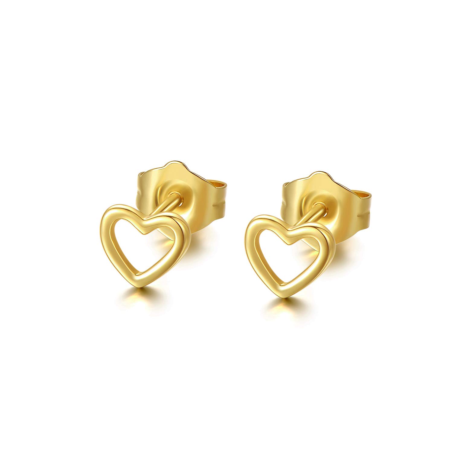 14K Gold Heart Stud Earrings for Women - Dainty Hollow Heart Earrings with Screw Back, 5mm Valentine's Day Love Jewelry Gift for Her | Perfect for Anniversaries, Date Nights & Special Occasions