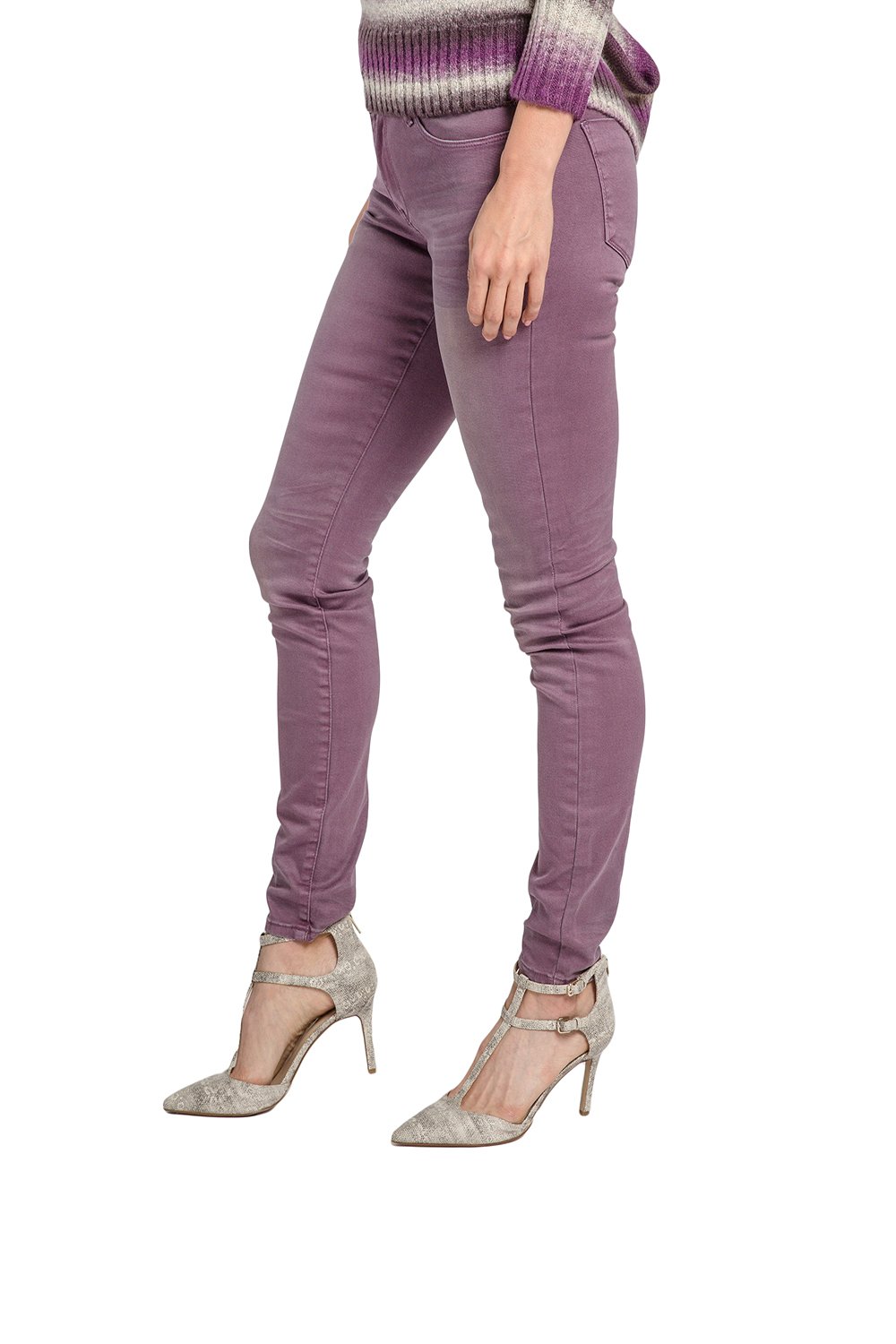 Women's Plum Color Denim Skinny Jeans - 5 Pocket Stretch Jeans with Sand Blasted Wash | Comfortable Slim Fit Pants for Casual Wear, Date Night & Office Outfits