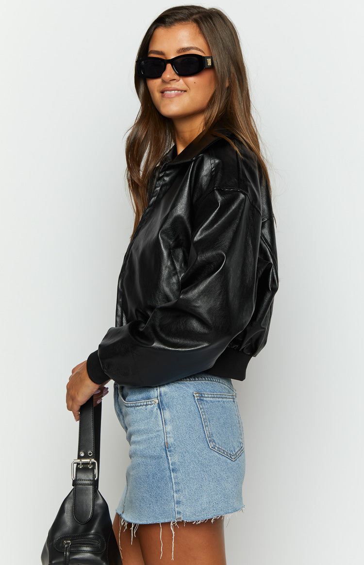 Abbi Black Cropped Jacket for Women - Stylish Faux Leather Biker Jacket with Zipper Details | Perfect for Casual Outfits, Night Out & Streetwear Fashion