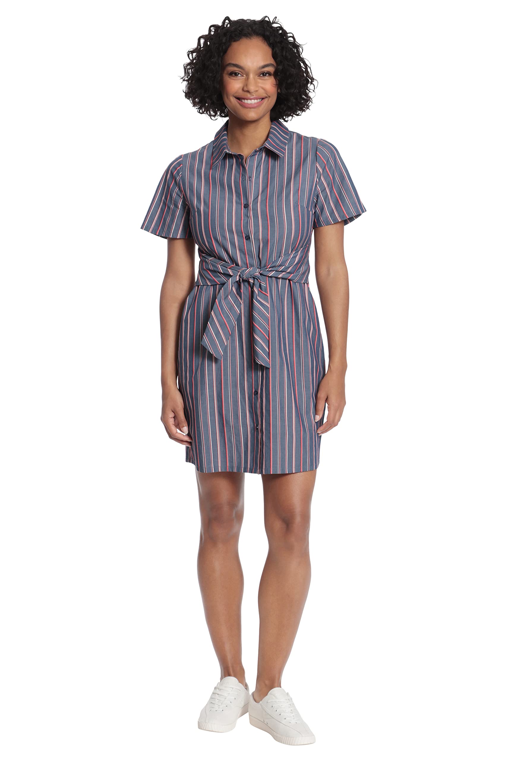London Times Women's Short Sleeve Shirt Dress with Waist Tie - Stylish Casual Summer Dress for Office, Beach & Date Night
