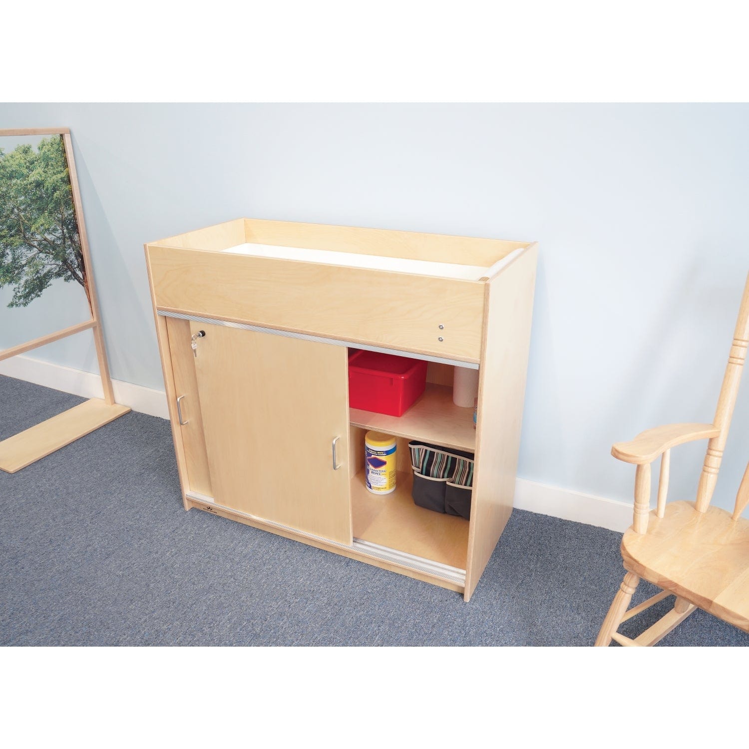 Whitney Brothers EZ Clean Birch Baby Changing Table with 6 Storage Trays - Perfect for Nursery, Daycare & Home Organization