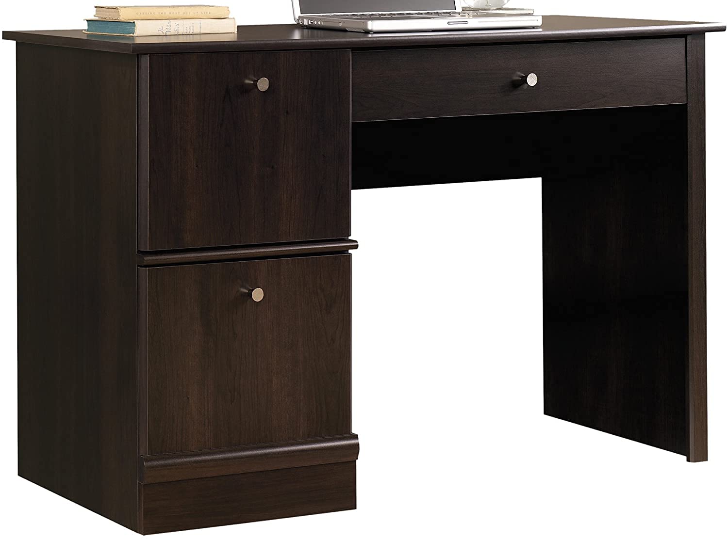 Pemberly Row Transitional Wood Computer Desk with Keyboard Tray in Cherry Finish - Home Office Desk for Work, Study & Gaming