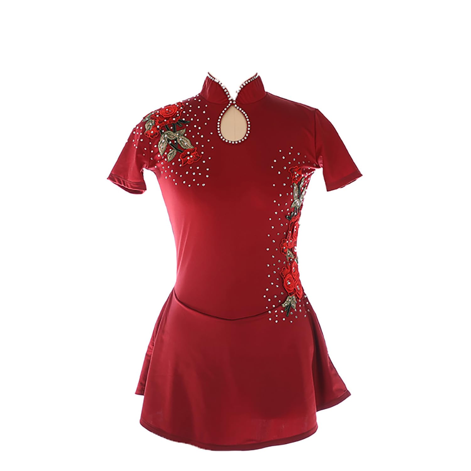 Elegant Women's Cheongsam Style Ice Skating Dress with Gorgeous Embroidery - Figure Skating Costume, Tutu Skirt & Gymnastics Leotard for Performances, Competitions & Dance Shows